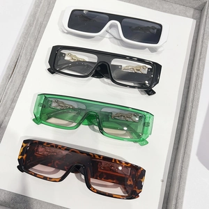 Retro square sunglasses with gold panther detail in white, black, green and leopard colors