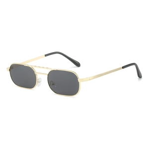 Retro Sunglasses Metal Alloy Frame UV Protection Double Bridge Narrow Square Oval Fashion Eyewear For Men Women