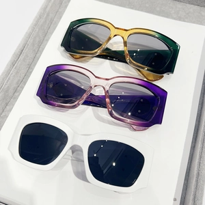 Lunettes de soleil modernes à monture large avec branches épaisses et anneaux décoratifs