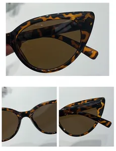 Detail view of tortoiseshell cat-eye sunglasses with dimensions 52-19-143 printed on the arm
