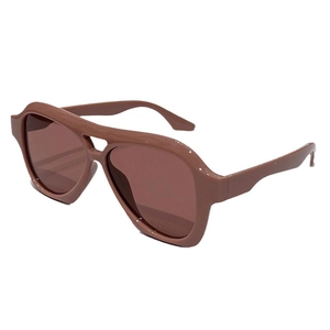 Trendy women's pilot sunglasses with oversized morandi pink frames and dark brown lenses