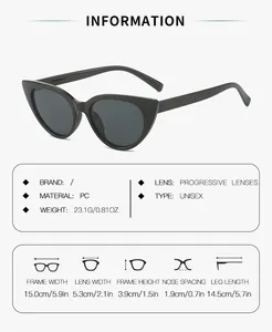 Detailed size chart for cat eye sunglasses showing frame width, height and leg length
