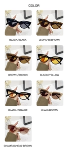 Detailed close-up showing seven trendy colors of cat eye sunglasses held by a person