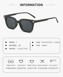 Tabella dettagliata delle taglie per occhiali da sole unisex con montatura in PC e lenti