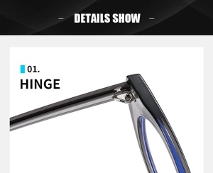 Detail view of the durable metal hinge on translucent gray cat-eye glasses frames