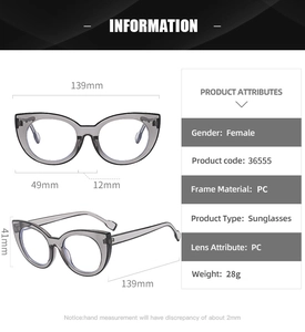 Detailed size specifications and technical parameters for cat-eye glasses frame