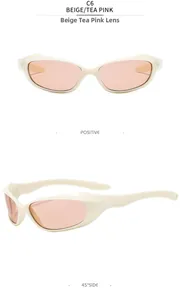 Front and 45-degree angle view of Y2K wrap-around beige frames with tea pink lenses