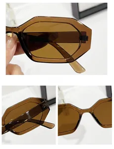 Vue détaillée des lunettes de soleil géométriques ambre montrant charnière et plaquettes