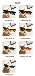 Détail montrant sept variantes de couleurs de lunettes de soleil œil-de-chat à monture ovale