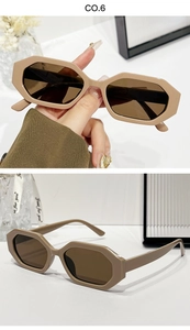 Détail macro de lunettes de soleil octogonales avec monture kaki et verres marron