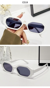 Vue détaillée de lunettes de soleil octogonales blanches avec verres anti-UV