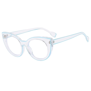 Stylish oversized cat eye glasses with transparent frame and subtle blue line accents