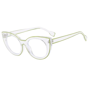Stylish cat-eye clear glasses frame with transparent green wire core accents for women