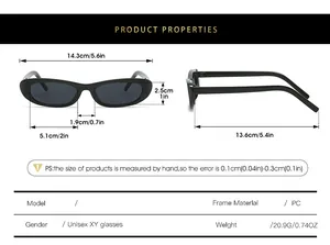 Size chart showing exact dimensions and weight for the black narrow oval sunglasses