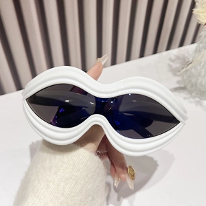 Modern Y2K wrap around white wave frame sunglasses with dark lenses for women