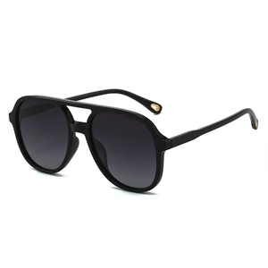 Classic black aviator sunglasses with polarized grey gradient lenses and double bridge design