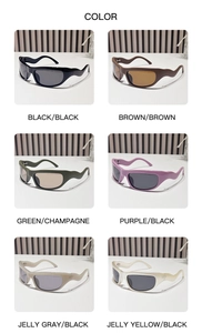 Collage of Y2K wraparound sports sunglasses in six different frame and lens colors