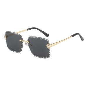Square Rimless Sunglasses Rhinestone Diamond PC Metal Frame UV400 Protection Fashion Trendy Women Luxury