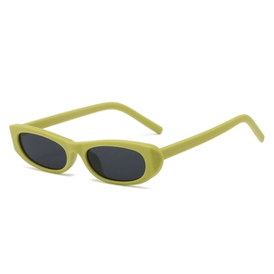 Retro slim cat-eye oval sunglasses with dark green frames and black shaded lenses