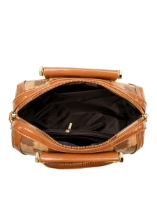Internal view of brown monogram pillow bag showing spacious compartment and zipper pocket