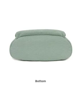 Detailed bottom view of the sage green waterproof corduroy backpack showing vertical texture