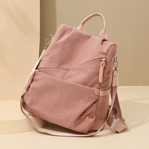 Women Corduroy Backpack Fashion Retro Multi-functional Anti-theft Waterproof Large Capacity Student Schoolbag Streetwear