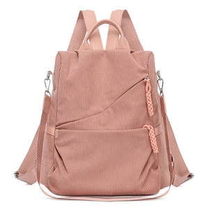 Zaino impermeabile in velluto a coste rosa da donna con dettagli intrecciati