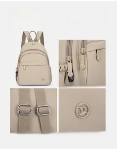 Detail of high-density Oxford fabric and durable metal zippers on the casual backpack