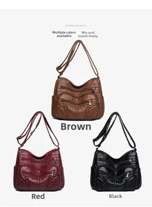 Three colors of washed PU leather crossbody bags with multiple zipper compartments