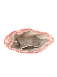 Vue intérieure du sac cabas rose avec motif kmjm, poche zippée et doublure en chevrons