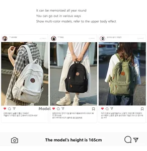 Three corduroy backpacks in cream, black, and green shown in a collage layout