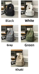 Corduroy backpacks shown in black, white, grey, green, and khaki color options