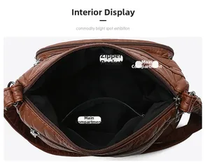 Internal layout of brown PU leather tote showing black lining and functional pockets