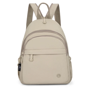 Beige minimalist high-capacity backpack with multiple pockets and LISINAIER brand logo
