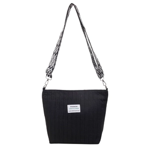 Pleated Crossbody Bag Large Capacity Oxford Cloth Tote Casual College Style Women Shoulder Bag With Wide Geometric Strap