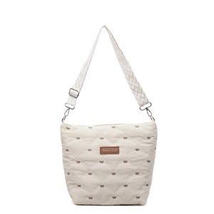 Sac Bandoulière Matelassé Femmes Tissu Noeud Brodé Grande Capacité Large Bandoulière Mode Décontractée Fourre-Tout