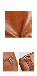 Detail of vintage brown lychee grain leather, stitching, and silver metal hardware