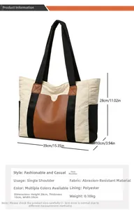 Size specifications of the quilted nylon tote bag showing 39x28x10cm dimensions