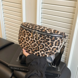 Sac banane tendance imprimé léopard avec bandoulière réglable pour femme style décontracté