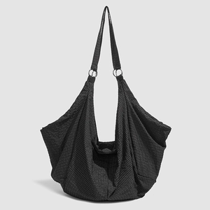 Waterproof minimalist black checkered hobo bag with large capacity and metal rings