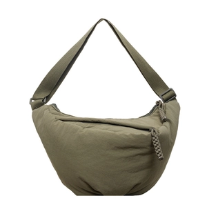 Large army green nylon crescent bag with adjustable strap for casual sports