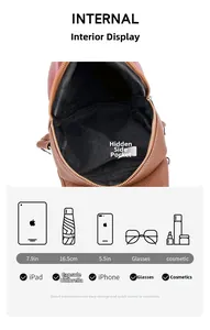 Detail view of leather sling bag interior compartment showing ample storage capacity