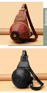 Detail of creative basketball-shaped crossbody chest bag with premium lychee grain texture