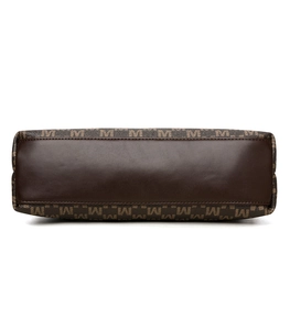 Detailed bottom view of vintage printed handbag with durable brown PU leather and clean stitching