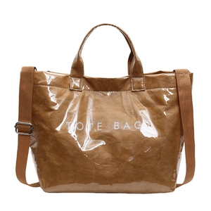 Large Capacity Tote Bag PU Leather Shiny Wrinkled Letter Print Commute Shoulder Handbag For Women Streetwear Fashion