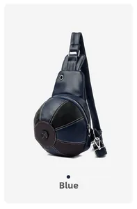 Detail view of the blue lychee pattern leather ball-shaped crossbody chest bag