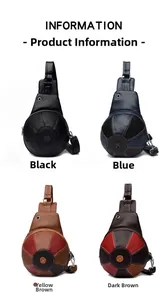 Detail view of basketball-shaped leather chest bags in four colors with zipper and strap