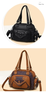 Detailed view of soft leather crossbody bags with multi-pocket design and floral charms