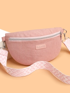 Sac Bandoulière En Velours Côtelé Pour Femmes Large Sangle Géométrique Forme Demi-lune Sac De Poitrine Décontracté