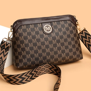 Vintage brown crossbody bag with letter print and detachable woven shoulder strap